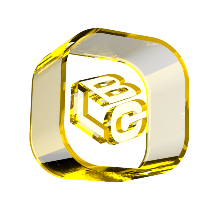 Logo 3D dourado com as letras LCbank em relevo
